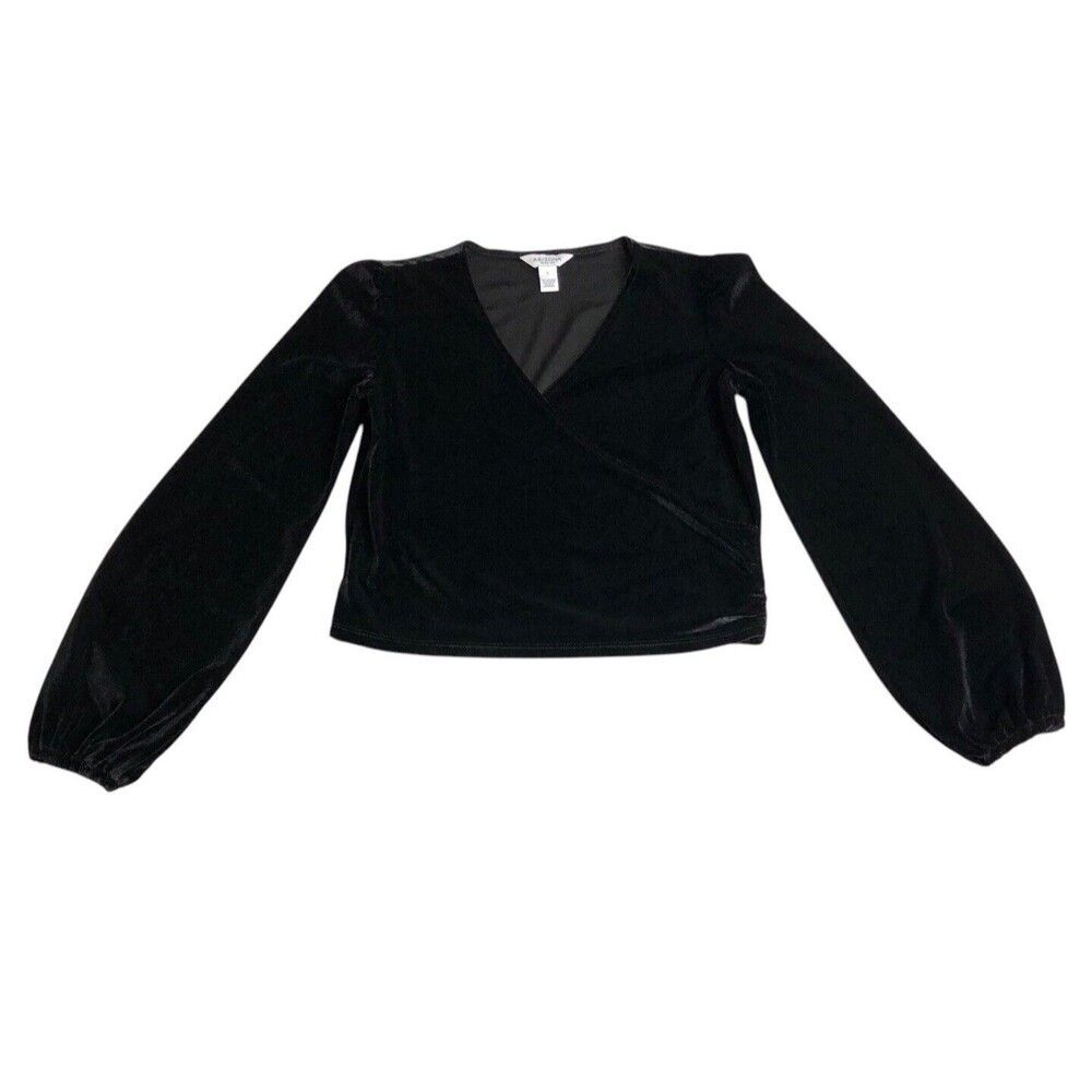 Vintage Arizona Top Juniors‎ S Black Velvet Crop Wrap Front Y2K Whimsigoth Goth